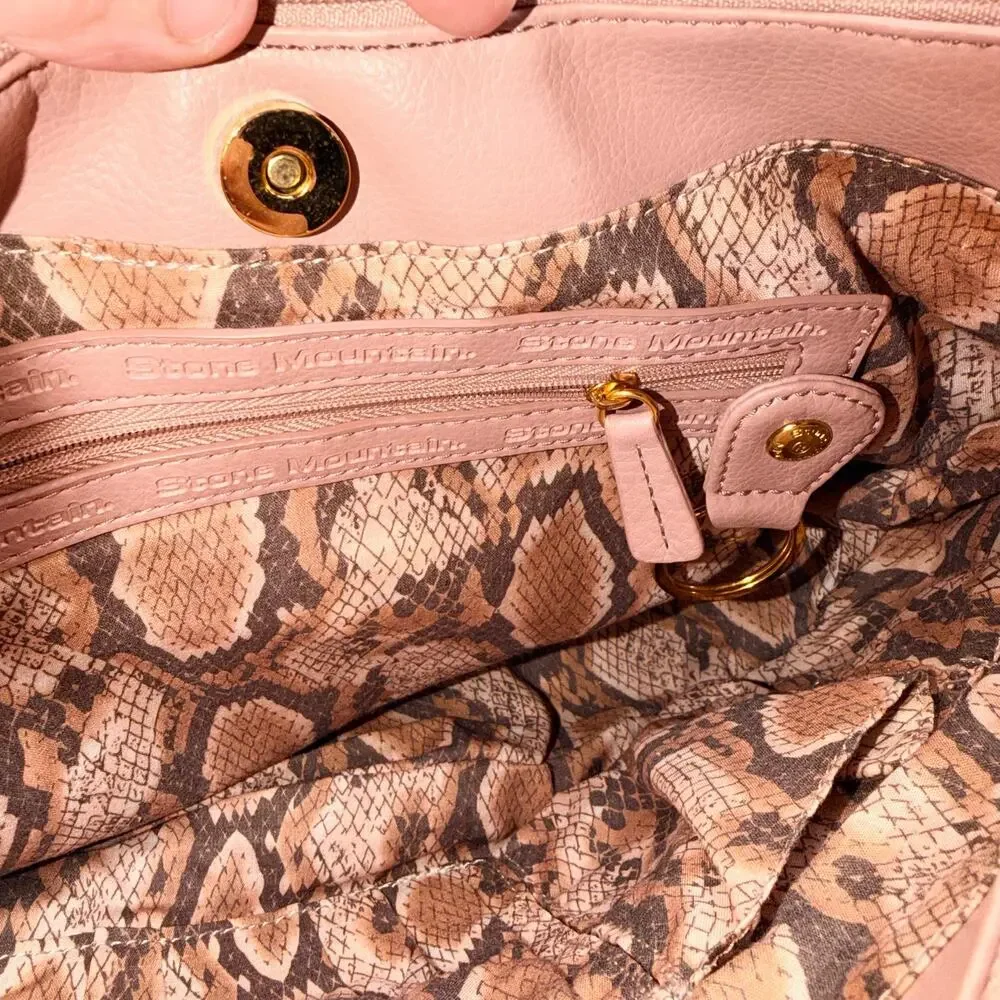 Stone Mountain Pink Leather Hobo Shoulder Bag Wallet Set Gold Hardware